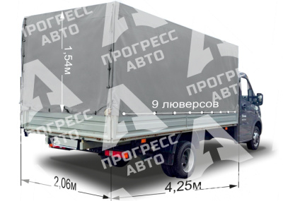 Тент (4,25 х 2,06 х1,54) Газель Next удлин. база (9 люв. метал.борт) цвет серый 330202-8508010-4602