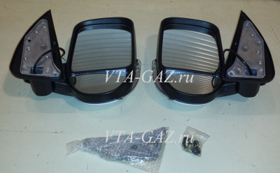 Зеркало заднего вида Газель, Соболь нового образца белые с повторителем комплект