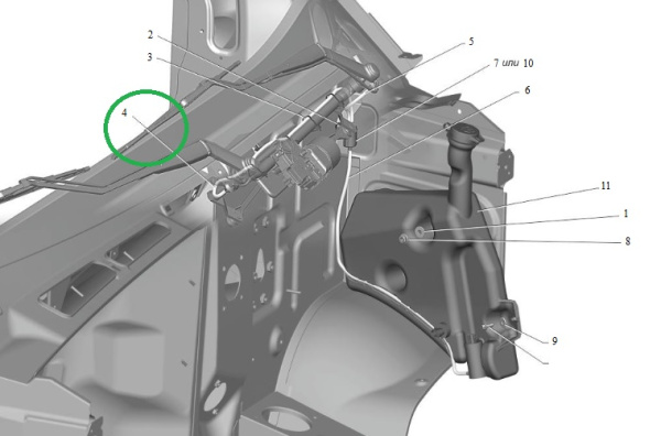 Шланг омывателя Газель Next от тройника к правому рычагу стеклоочистителя (поводку) 89см
